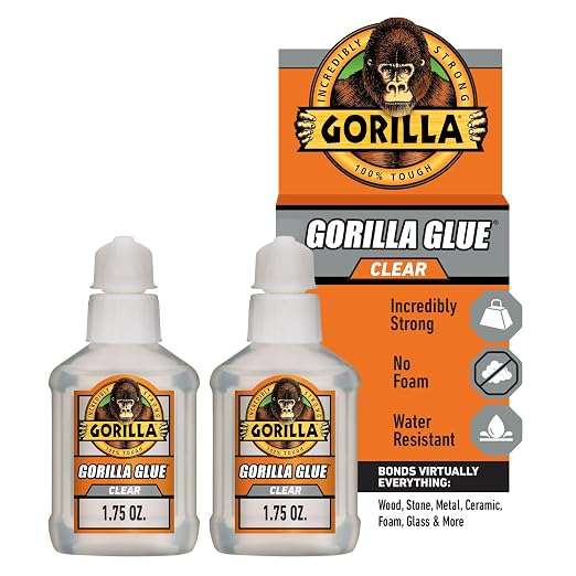 Gorilla Clear Glue, 1.75 Ounce Bottle (Pack of 2) - Crystal Clear, All Purpose, and Water Resistant