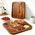 Acacia Wood Steak Plates, Carved Meat Wooden Plate,Stable Food Serving Tray | Anti-slip Cheese Charcuterie Board with Deep Grooves & Hidden Handles,Carnivore Cutting Board for Eating,Housewarming gift