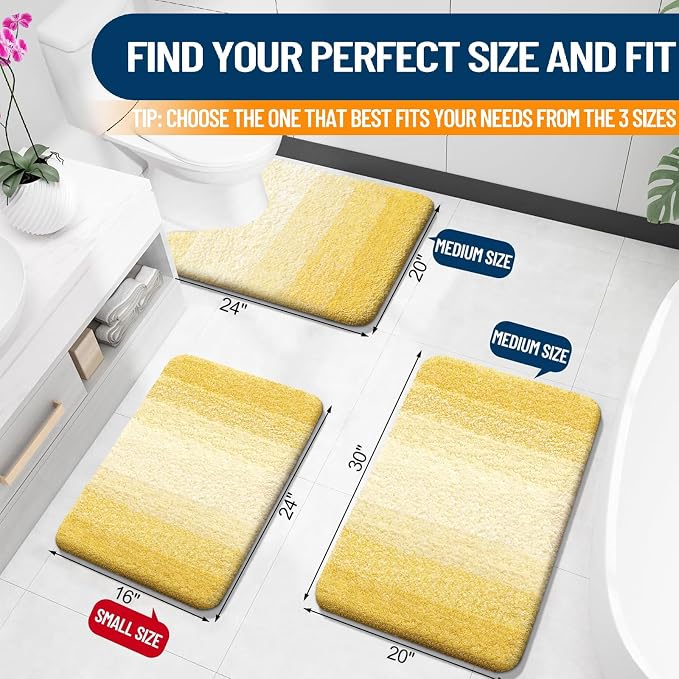 OLANLY Bathroom Rugs Mat 34x21, Extra Soft Absorbent Microfiber Bath Rugs, Rubber Backing, Quick Dry, Machine Washable Bath Mats for Bathroom Floor, Tub and Shower, Home Decor Accessories, Yellow