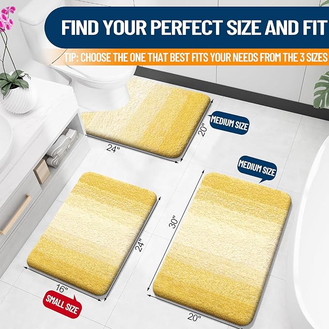 OLANLY Large Bathroom Rugs Mat 45x27, Extra Soft Absorbent Microfiber Bath Rugs, Rubber Backing, Quick Dry, Machine Washable Bath Mat for Bathroom Floor, Tub and Shower, Home Decor Accessories, Yellow