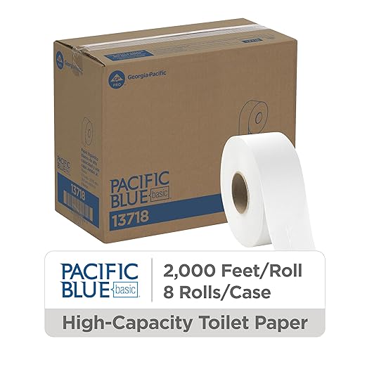 Georgia-Pacific Pacific Blue Basic 1-Ply Jumbo Jr. 9'' Toilet Paper by GP PRO (GEORGIA-PACIFIC), 13718, 2,000 Linear Feet Per Roll, 8 Rolls Per Case