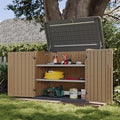 Aoxun Outdoor Storage Cabinet with 2 Shelves, 35 Cu Ft Waterproof Portable Horizontal Resin Shed Outdoor Storage for Garbage Bin, Generators & Yard Gear, and Lawn Mower (Brown)