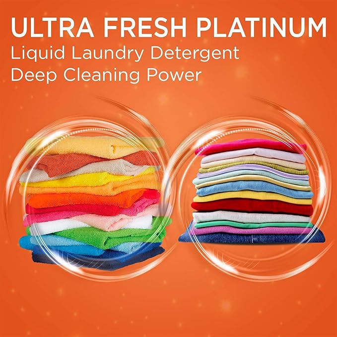 Ultra Fresh 6X Platinum Laundry Detergent, 5 Gallon, Bundled with Spring Fresh Fabric Softener and Pump, Up to 640 Loads, Orange/Blue
