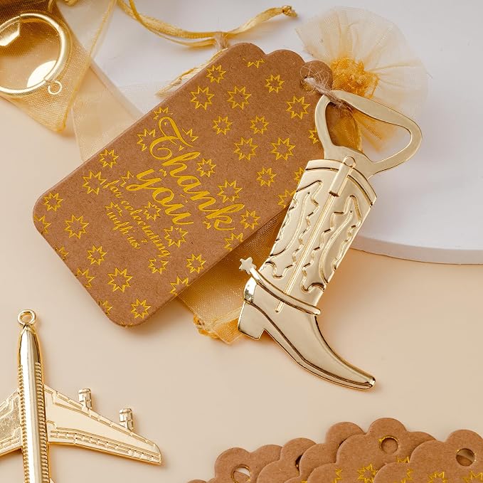50 Pack Cowboy Boot Bottle Opener Favors, Metal Cowboy Bottle Opener Set with Thank You Tags & Organza Bags, Western Cowboy Party Favors, Western Wedding, Baby Shower “A Little Cowboy Is On The Way”