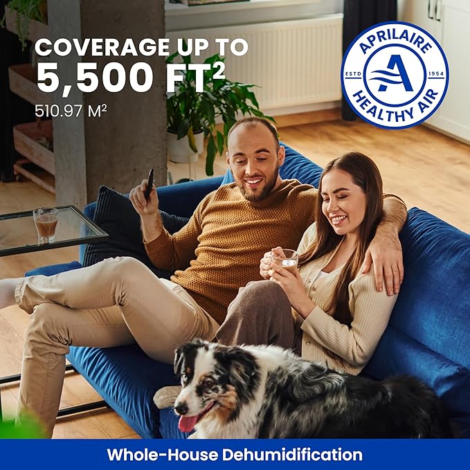 AprilAire E100W Smart Wi-Fi Whole-House Dehumidifier 100-Pint ENERGY STAR Commercial Dehumidifier for Basement, Crawl Space & Home up to 4,400 Sq.Ft. with Pump, Drain Hose, Hanging Kit, MERV 11 Filter