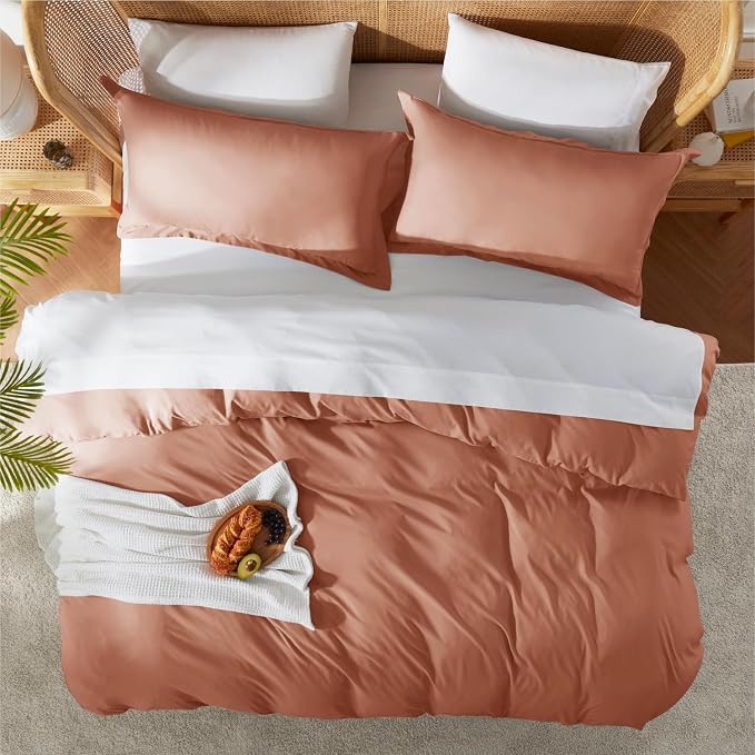 Nestl Rust Duvet Cover Queen Size - Soft Double Brushed Queen Duvet Cover Set, 3 Piece, with Button Closure, 1 Duvet Cover 90x90 inches and 2 Pillow Shams
