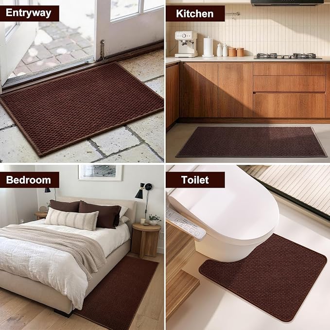 Triohero Bathroom Rugs Non Slip Washable, Super Absorbent Thin Bath Mat Small Quick Dry Low Pile Bathroom Rug, Brown 20"x30"