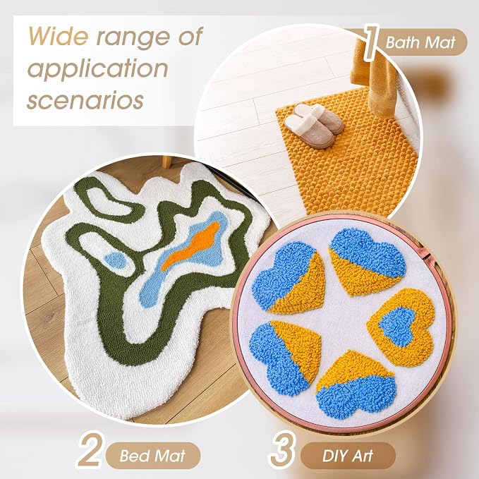Tudomro 6 Pcs 79'' X 59"，71'' X 39" Monks Cloth for Rug Non Slip Backing | Tufting Backing Cloth with Anti-slip Dots, Includes Cleaning Brush and Scraper for DIY Rug Making, Durable Weave Fabric