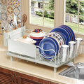 KINGRACK Dish Drying Rack for Kitchen Counter, Dish Drainer with Cup Holder | 16.9"L x 12.4" W Dish Rack with Spacious Drying Capacity, Quick Auto Dish Drainer for Plate Dish Dinnerware, Pale Green