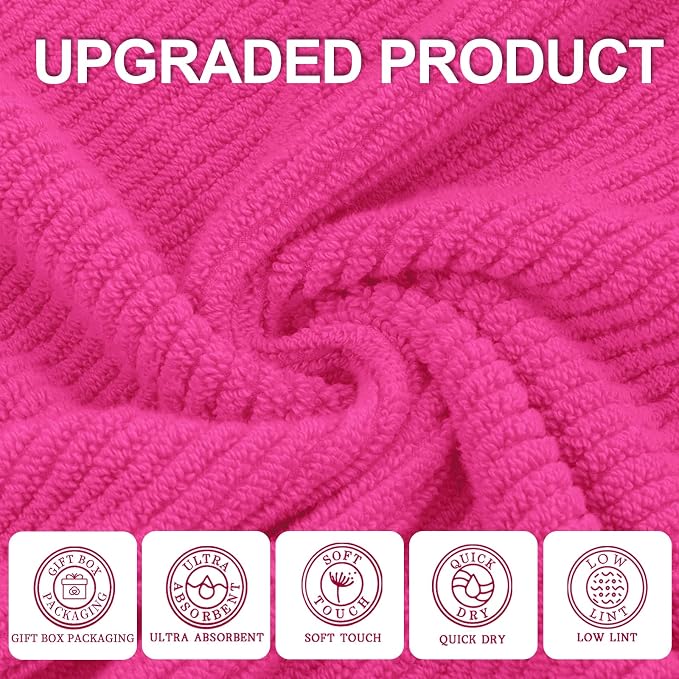 VOOVA & MOVAS Hot PinkHand Towels 4PC, 100% Cotton, 18x28 in | Quick Dry, Thick, Soft, Absorption, Luxury Hand Towels For Showering, Bathroom Decor