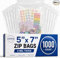 Seal Fresh 5" x 7" (1000 Count) 2 Mil Clear Reclosable Zip Plastic Poly Bags — 5x7 Bag Clear Reclosable Zipper Seal for Treats, Crafts, Jewelry, Party Favors, Small Food Storage