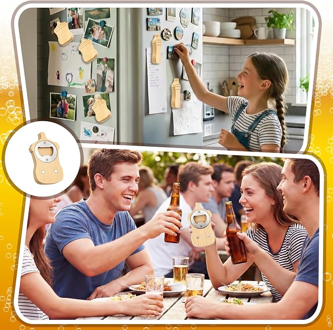 Vesici 24 Pcs Magnetic Wood Bottle Opener 2.5" DIY Bamboo Baby Bottle Shape Beer Opener Baby Shower Favors Wooden Beer Openers Fridge Refrigerator Magnet Gift for Guests Wedding Party Souvenirs
