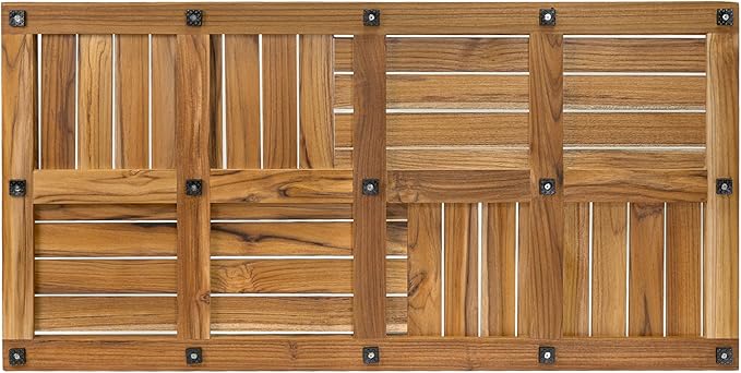 Utoplike Teak Wood Bath Mat, Extra Large Shower Mats for Bathroom 40 x 20in | with Non-Slip Pads, Wooden Floor Sturdy Mat for Inside Shower, Luxury Spa Home or Outdoor