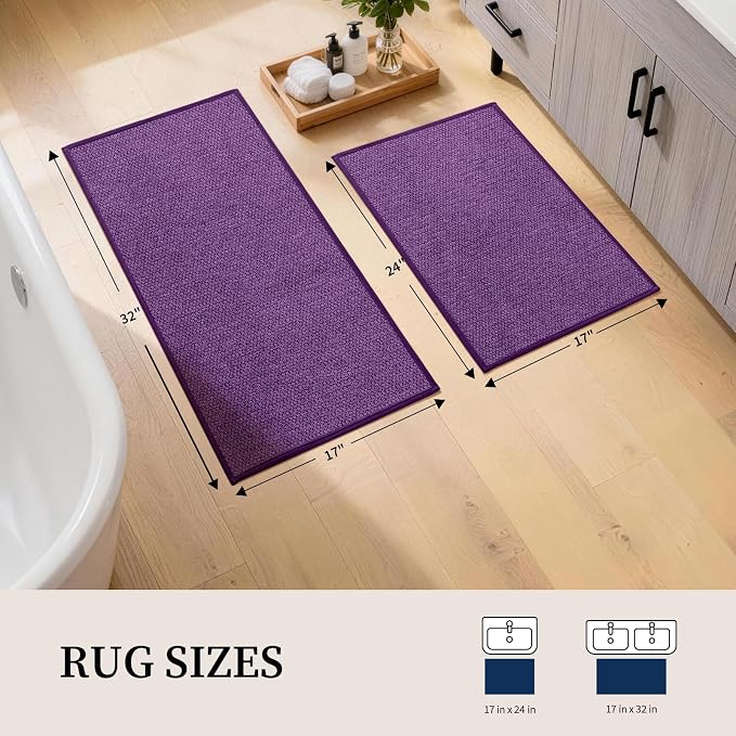 YIHOUSE Purple Bathroom Rugs Sets 2 Piece, Quick Dry Thin Bath Mat, Non Slip Absorbent Machine Washable, Bath Rugs for Bathtub Sink Home Decor (17"x24" + 17"x32")