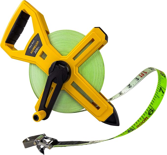 Komelon 6622 Open Reel Fiberglass Tape Measure, 200-Feet, Green