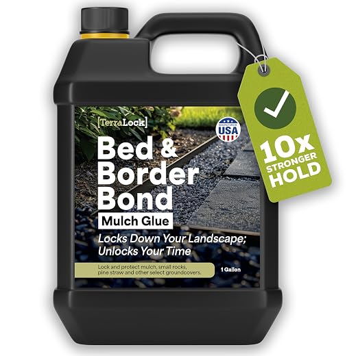 TerraLock Mulch Glue 1 Gallon, Landscape Adhesive for Mulch & Pea Gravel | Locks down mulch, pea gravel, rock & pine straw. Easy spray & hold, weather resistant, Made in USA