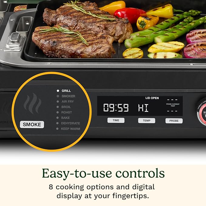 Cuisinart Outdoor Electric Grill, 8-in-1 Air Fryer/Grill/Smoker, 154 sq in | CEG-1302, Cuisinart FlavorBoost 8-in-1 outdoor electric grill, 1800W small electric grill with air fryer & wood-pellet drawer