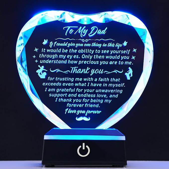 Gifts for My Dad from Son and Daughter, Thank You for the Gift, Laser Engraved Heart-Shaped Crystal Souvenirs Prepared for Dad's Birthday, Father's Day, Christmas and Valentine's Day