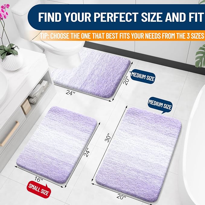OLANLY Large Bathroom Rugs Mat 45x27, Extra Soft Absorbent Microfiber Bath Rug, Rubber Backing, Quick Dry, Washable Bath Mats for Bathroom Floor, Tub and Shower, Home Decor Accessories, Light Purple