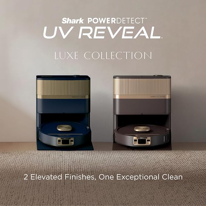 Shark PowerDetect UV Reveal Luxe Collection | 2-in-1 Robot Vacuum & Mop for Carpets & Hard Floors | UV Stain Detect | Self-Clean, Self-Empty, Heated Wash & Dry | Blue Harbor | RV3025XEUSBL