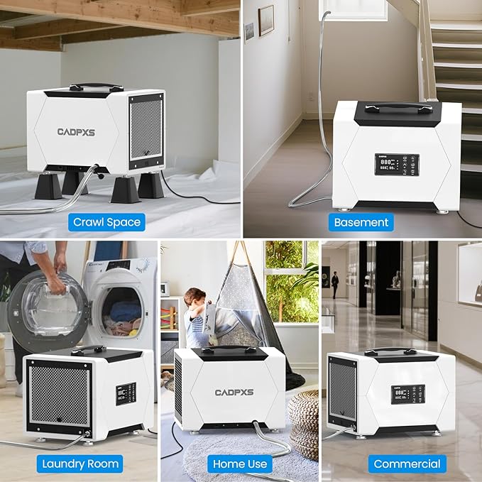 CADPXS Crawl Space Dehumidifier with Pump and Drain Hose, 80 Pint Crawlspace Dehumidifier for Commercial, Basement, Water Damage Use, Memory Start, cETL, Up to 1000 Sq Ft, 5 Years Limited Warranty