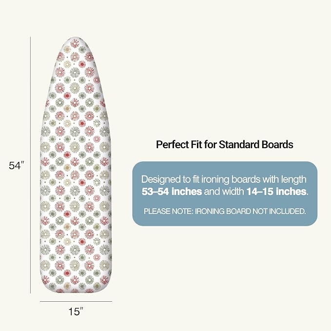 UniSimp Ironing Board Cover and Pad 15"x54" Extra Thick Natural Cotton, Scorch and Stain Resistant Padding, Standard Size Iron Board Cover with Fasteners Heavy Duty Elastic Edge, Heatproof Sunflora
