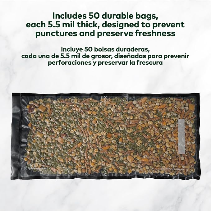 Vacuum Seal Bags 11" x 24" (50 Count) 5.5 Mil (Black & Clear) BPA Free Precut Heavy-Duty Commercial Grade Sealer Bags, Food Saver, Sous Vide, Meal Prep, Freezer Storage & Food Preservation