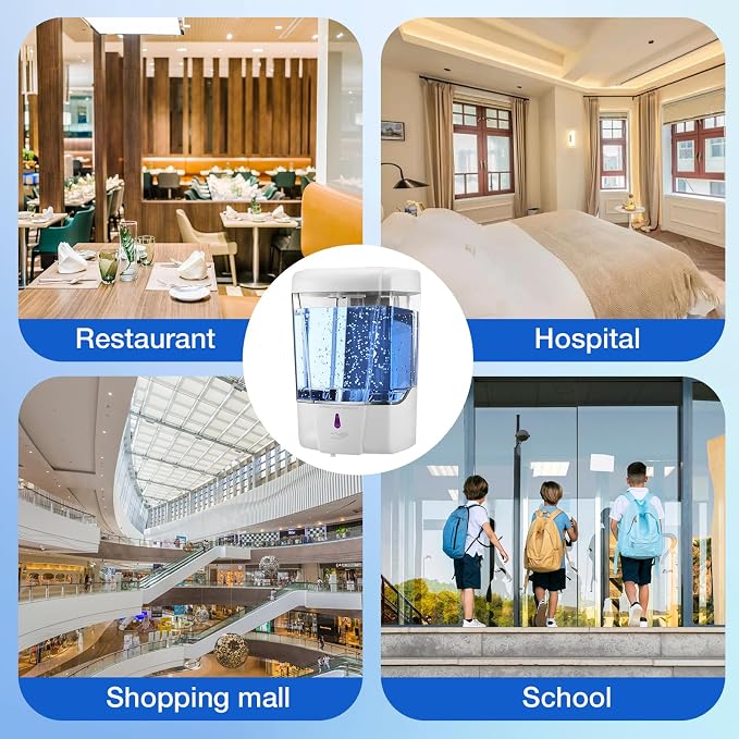 4 Pack Automatic Soap Dispenser Touchless,600 ml / 20 oz Commercial Hand Soap Dispenser,Wall Mount Hand sanitizer Dispenser for Bathroom Offices Home Kitchen Hotel,White