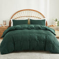 AveLom Dark Green Seersucker Duvet Cover Set King Size (104 x 90 inches), 3 Pieces (1 Duvet Cover + 2 Pillow Cases), Ultra Soft Washed Microfiber, Textured Duvet Cover with Zipper Closure, Corner Ties