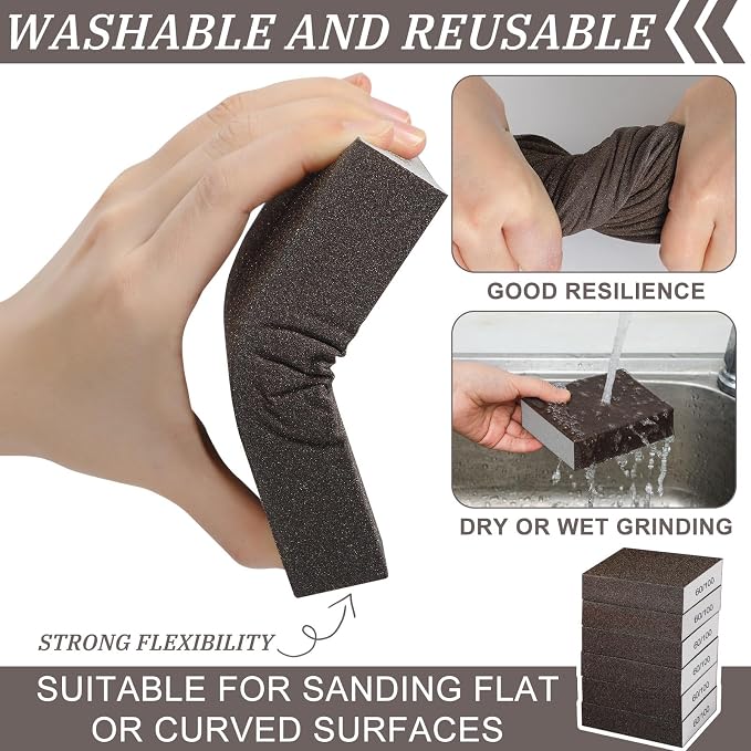 Gisafai 100 Pcs Dual Angle Sanding Sponge Bulk, 60/100 Grit Double Sided Reusable Washable Sponge Sandpaper Block for Drywall, Wood, Metal, Glass, Med/fine