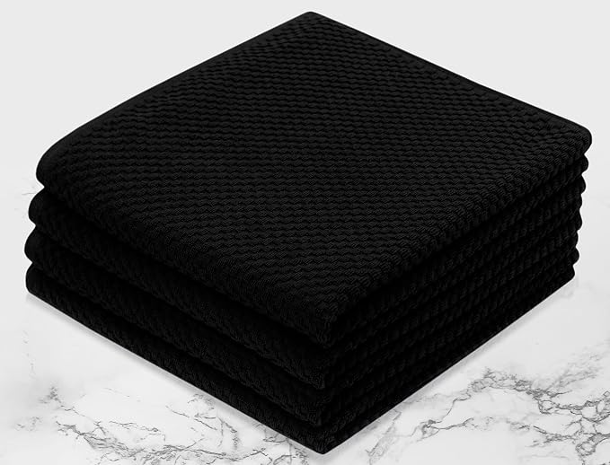 COTTON CRAFT Euro Spa Waffle Weave Bath Towels - Set of 4 Black Towels | Pure 100% Ringspun Cotton Oversized Luxurious Towel Set - Soft Plush Super Absorbent Low Lint Quick Dry - 30 x 56 inches
