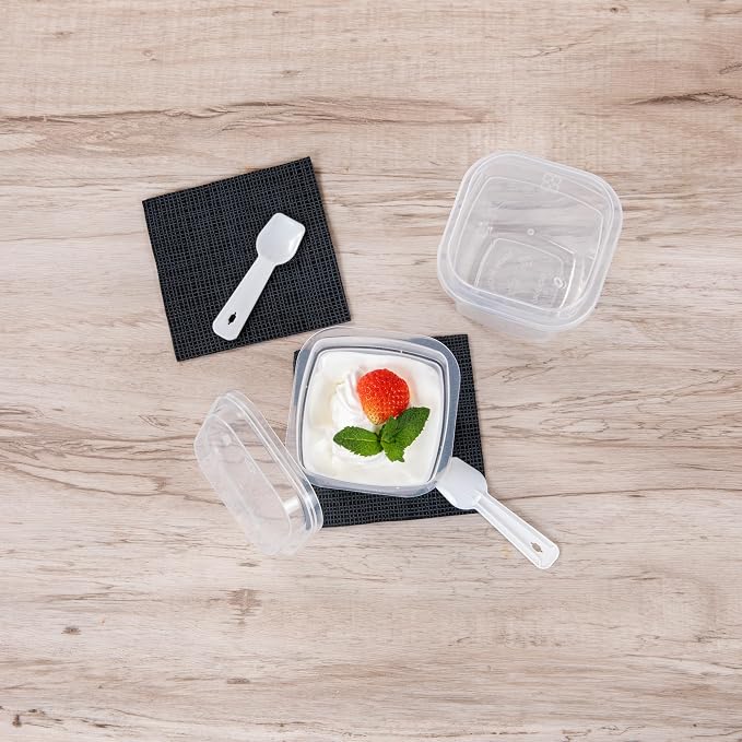 Restaurantware-Mini Serve 6.7 Ounce Dessert Cups With Lids And Spoons, 25 Disposable Serving Cups - Durable, Stackable, Clear Plastic Parfait Containers, For Dessert Take Out And Delivery Orders