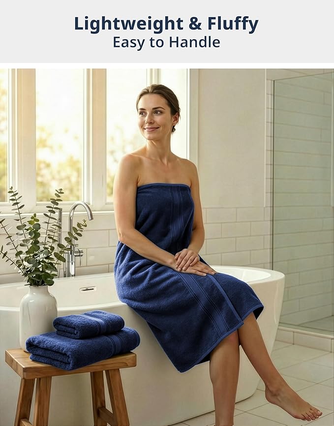 LANE LINEN Luxury Bath Towels Set - 6 Piece Set, 100% Cotton Bathroom Towel, Zero Twist, Quick Dry Shower Towels, Extra Soft Absorbent Towel, 2 Bath Towels, 2 Hand Towels, 2 Wash Cloths - Navy