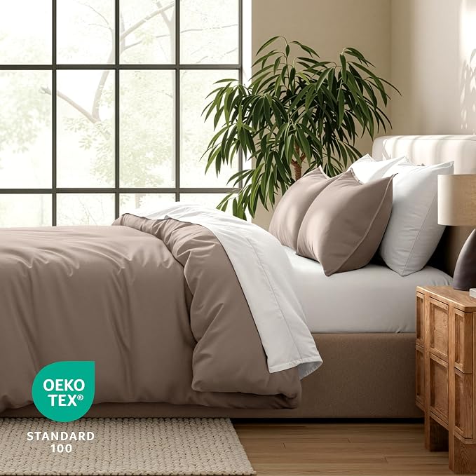 Bare Home Bedding Duvet Cover Queen Size - Premium 1800 Super Soft Collection - Lightweight, Cooling Duvet Cover - Soft Breathable Bedding (Queen, Taupe)