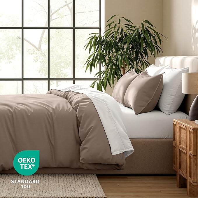 Bare Home Bedding Duvet Cover Extra Long Size - Premium 1800 Super Soft Collection - Lightweight, Cooling Duvet Cover - Soft Breathable Bedding (Twin/Twin XL, Taupe)