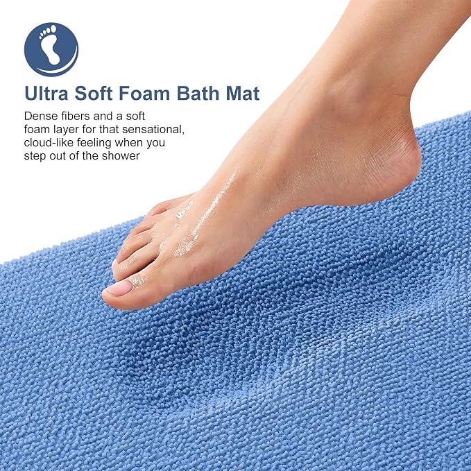 OLANLY Memory Foam Bathroom Rugs 30x20, Absorbent Bath Mat, Cornflower Blue | Soft Quick Dry Bath Rugs Mats, Non-Slip, Machine Washable Carpet for Bathroom Floor, Tub and Shower, Home Decor Accessories