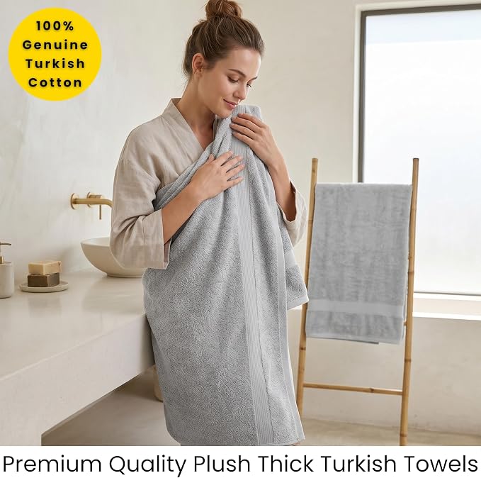 SALBAKOS 2-Piece 100% Turkish Cotton Bath Towels Extra Large 35x70, Silver | Oversized Bath Sheet Towel for Bathroom & Beach, Thick, Super Soft, Highly Absorbent, Premium Hotel Quality, Made in Turkey