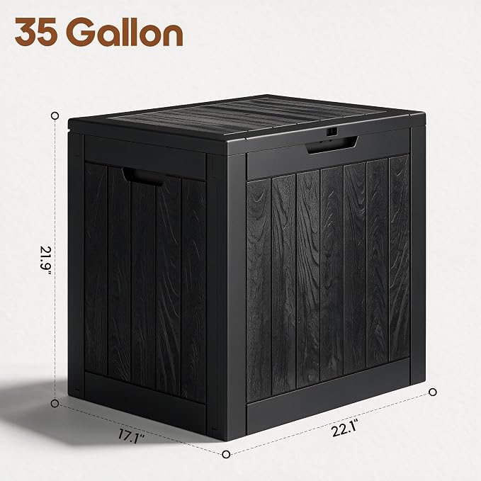 NUNU LAB 35 Gal Outdoor Storage Box Waterproof Lockable,Deck Box,Black | Waterproof Outdoor Storage Box, Lockable Lid Deck Box for Package Delivery, Backyard Bin for Garden Tools, Patio Cushion