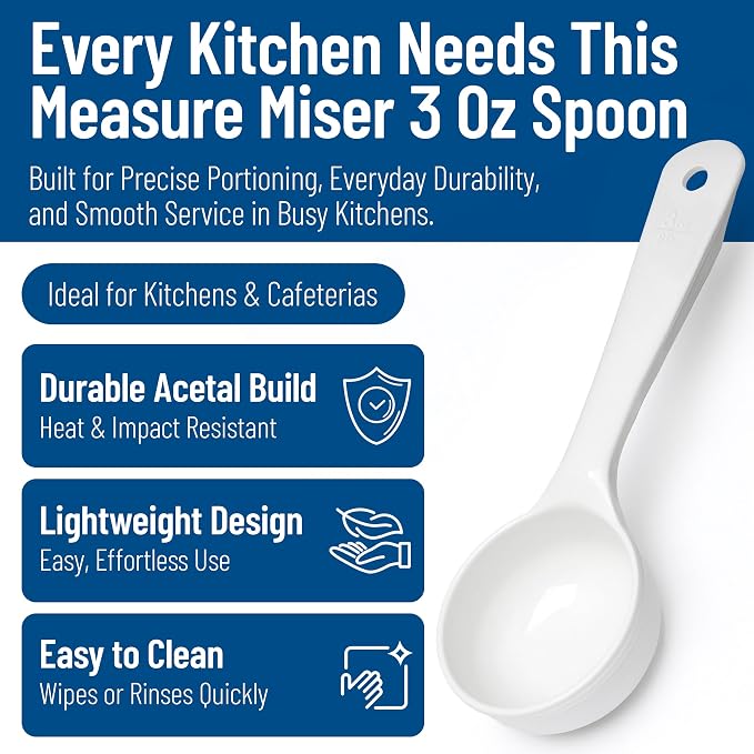 Carlisle FoodService Products Measure Miser Solid Measuring Spoon with Short Handle, 3 Ounces, White (Pack Of 12)