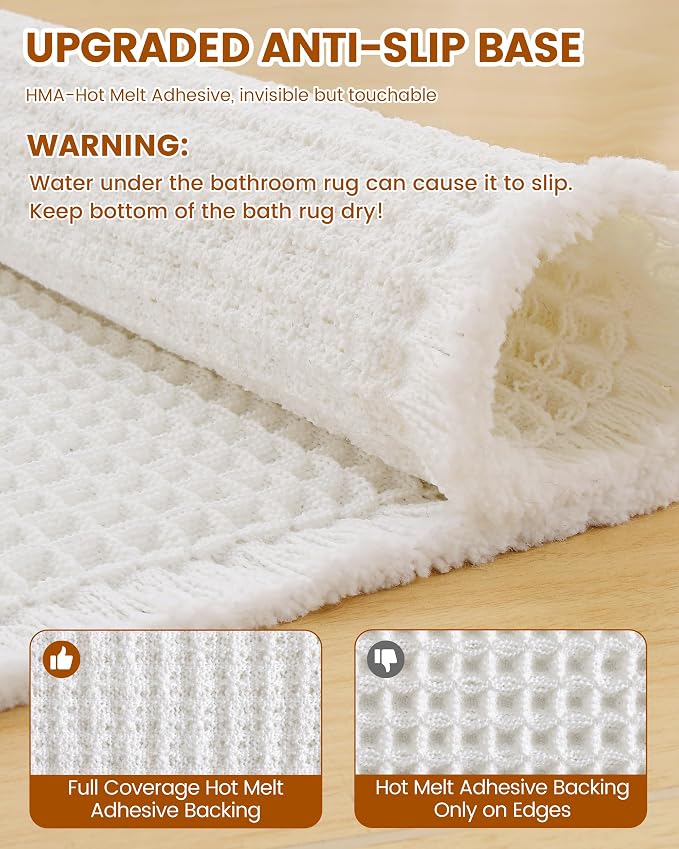 Smiry Waffle Bath Mat 60x24, Extra Soft Absorbent Bathroom Rugs, Non Slip Machine Washable Quick Dry Bath Rugs for Bathroom Floor, Tub, Shower, Home Decor Accessories, White