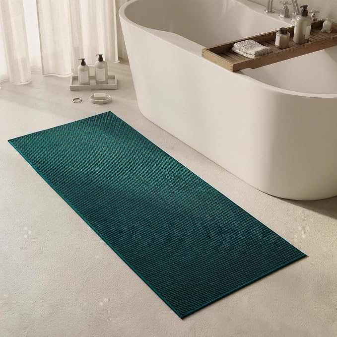Triohero Bathroom Runner Rug, Long Bath Mat Washable Thin Quick Dry Low Pile Bathroom Runner Rugs 24 x 60 Non Slip, Dark Green 24"x60"