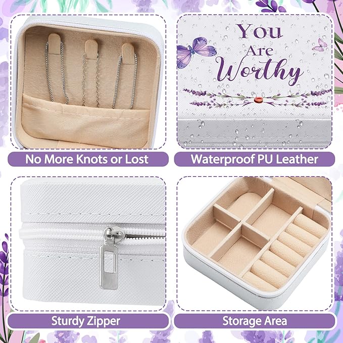 Kacctyen 12 Pcs Mini Travel Jewelry Case Bulk You Are Loved Mother's Day Church Gift Bulk Purple Butterfly Gift for Secretary Mother Girls Leather Travel Jewelry Case Mothers Day Church Gifts