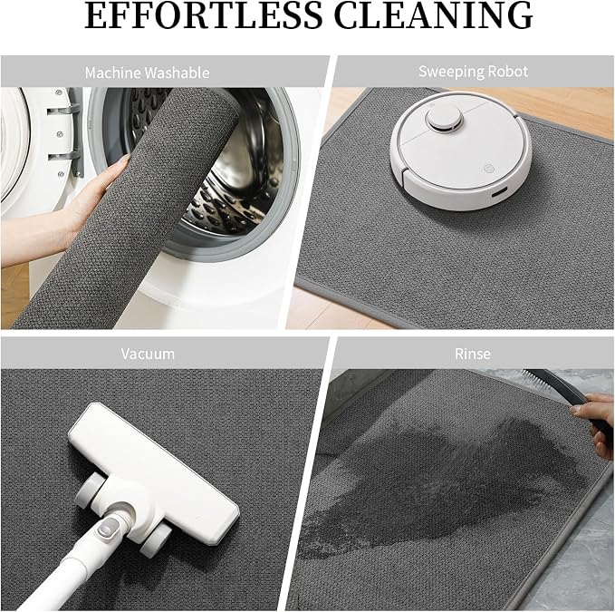 YIHOUSE Dark Gray Bathroom Rugs Sets 4 Piece, Quick Dry Thin Bath Mat with Toilet Rug, Non Slip Absorbent Machine Washable, Bath Runner Rugs for Bathtub Sink Home Decor