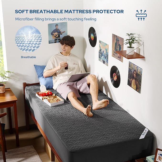 BEDLORE Waterproof Mattress Protector, Twin XL Size Mattress Pad with Deep Pocket 6"-15" Depth, Soft Breathable Dirt-Proof Bed Mattress Cover for Bedroom, College Dorm (Gray)