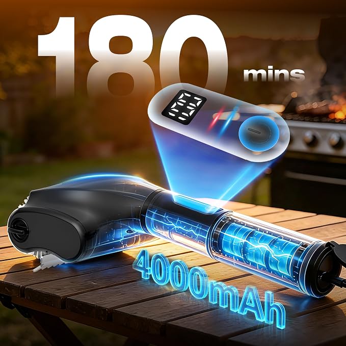 Misshappy Electric BBQ Grill Brush - 4000mAh Cordless BBQ Grill Cleaner 2 Speed - 800RPM Bristle Free Electric Grill Cleaner for Outdoor Grill Rechargeable with Scraper/LED Light/LED Display (Black)