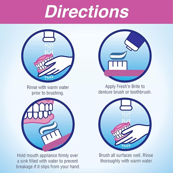 Fresh 'n Brite Denture Cleaning Paste For Dentures, Removable Partial Dentures, Retainers, Mouthguards, Nightguards, Fast Stain Removal, pack of 3, 3.8 oz Tubes