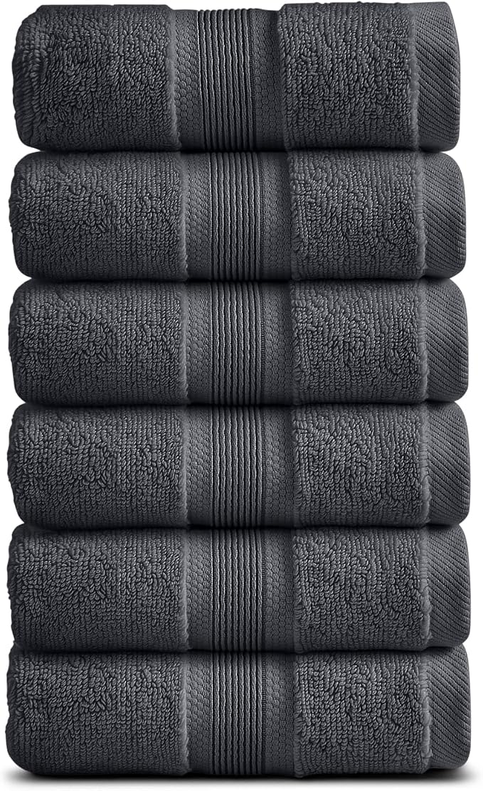 Springtree Home Luxury Bamboo Rayon Hand Towel Set | 6-Pack | Iron Grey | 35% Bamboo Rayon - 65% Zero Twist Cotton | Absorbent Quick-Dry Towels for Bathroom | Ultra Soft | OEKO-TEX Standard 100