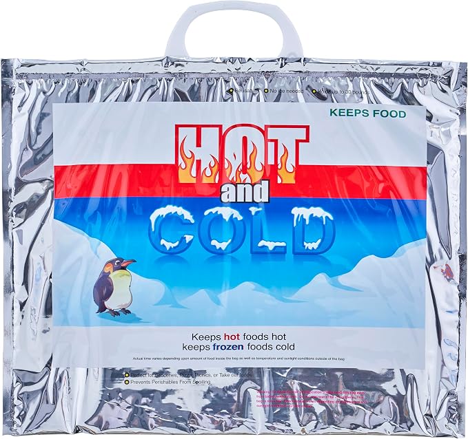 Superio Hot and Cold Insulated Bags for Food Delivery, Grocery Shopping Bags, Food Storage for Hot and Frozen Food for Travel, Disposable Cooler Bag, Reinforced Thermal Lunch Bag (12, 15.5"x13")