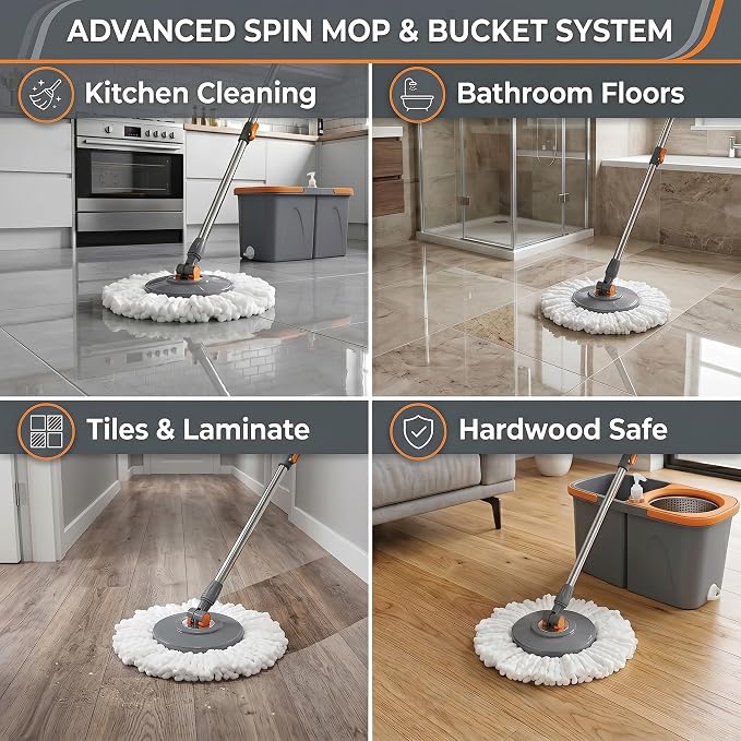 Spin Mop and Bucket Set Replacement Heads 6 Pack - Microfiber Pads for Mop and Bucket Cleaning Sets, Washable and Reusable Heads for All Hard Floors, Tiles, Laminate & Wood