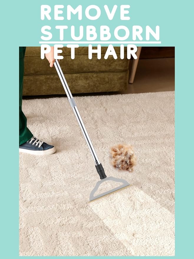 Pet Hair Remover for Carpets, Adjustable Long Handle Carpet Rake for Dog Cat Hair Removal, Powerful Carpet Hair Removal Broom, Reusable Large Fur Scraper Tool (Pack of 2)